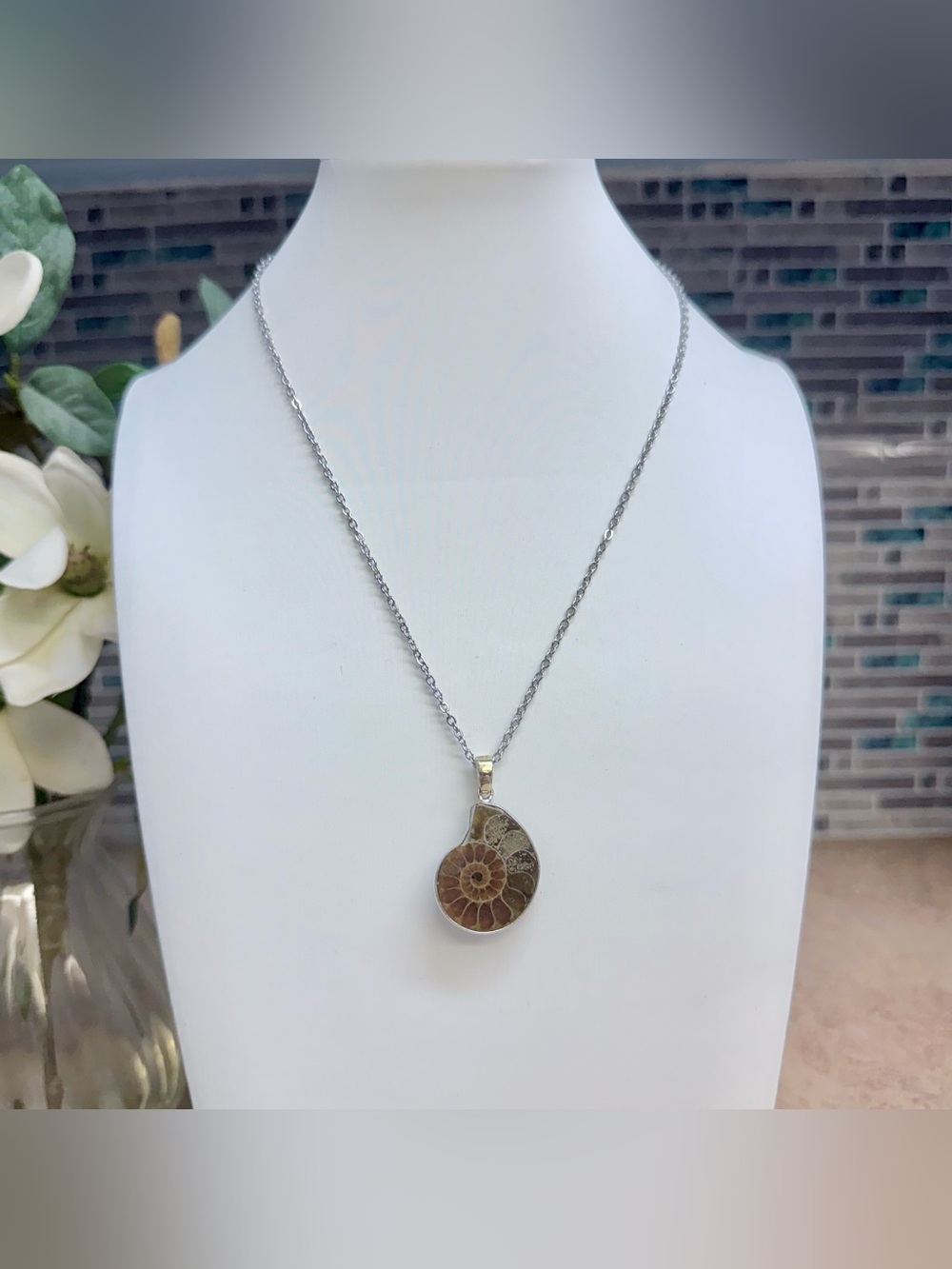 Hand crafted Ammonite Seashell Fossil necklace